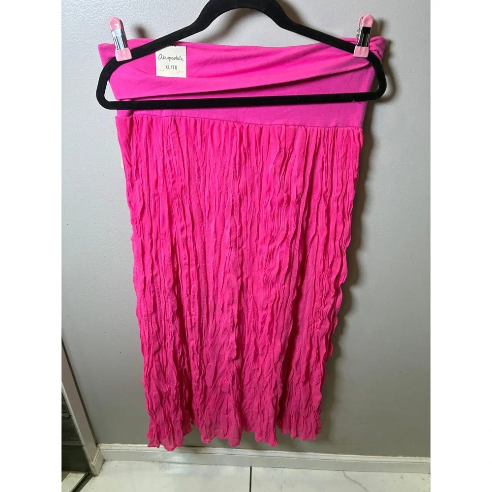 Aeropostale Womens Hot Pink Crinkle Maxi Skirt Foldover Waist XL NWT